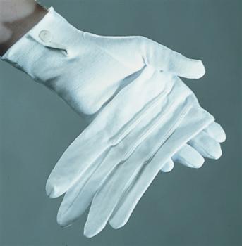 weiße Handschuhe mit Biesen und Druckknopf