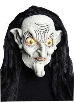 Hexer Latex Maske mit Haar Hexe Halloween
