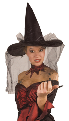Eleganter Hexenhut Tüllschleier Spinnen Halloween
