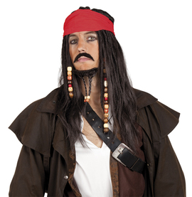 schwarze Piratenperücke Perücke Pirat Bart Schnurrbart