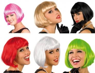 Bobschnitt Charleston Cabaret Perücke weiß,grün,rot,blond,pink,s