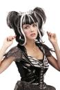 gesträhnte Gothic Perücke mit Röschen Halloween