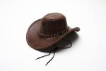 brauner Leder Cowboyhut mit Kette Hut Cowboy Western Westernhut 