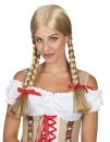 blonde Zopfperücke mit roten Schleifen Perücke Zöpfe Alm Party