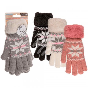 schwarze kuschlige Winter Handschuhe Damen Gr.S/M Ice Flower Optik Winter