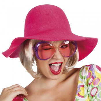 Schlapphut pink 70er Jahre Sommerhut Hut Hippie Kopfbedeckung Karneval Fasching