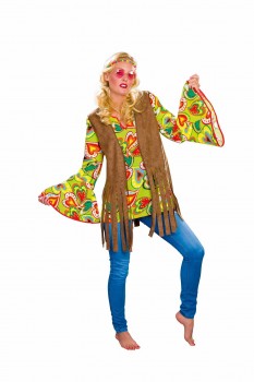 braune Hippie Weste Größe S Damen Kostüm 60er Jahre Flowerpower