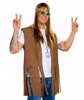 braune Hippie Weste Herren Kostüm 60er Jahre Flowerpower
