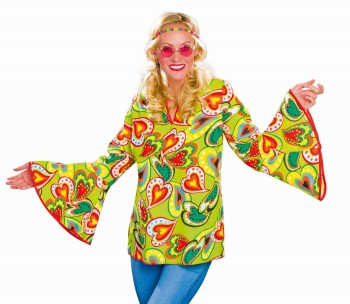 bunte Hippie Bluse Gr. 48/50 Hemd Herzen Flower Power Damen Kostüm