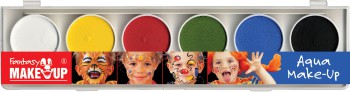 6 Aqua Farben Malkasten Schminke Make Up mit Pinsel