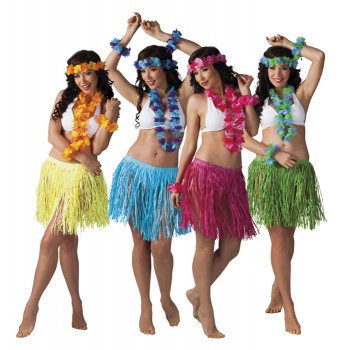 Hawaii-Set: Halskette, Haarband, Armband, Rock - Aloha Party Beachparty