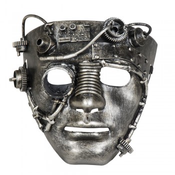schwarz silberfarbene Maske Zahnräder Cyber Retropunk Outfit Steampunk