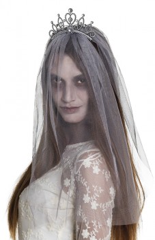 silbernes Diadem Zombie Krone Schleier Braut Zombie Halloween Horror