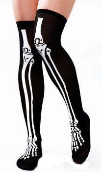 schwarz weiße halterlose Skelett Strümpfe Knochen Halloween Grusel