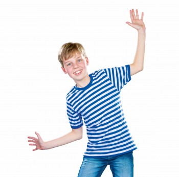 blau weiß gestreiftes Kurzarm T-Shirt Jungen Gr. 128 Kinder Ringelshirt Karneval