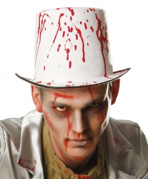 Zylinder weiß blutbespritzt Blut Halloween Horror Grusel