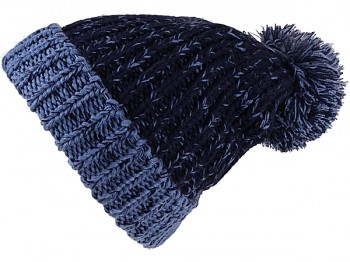 blaue Strickmütze Wintermütze Mütze lang mit Bommel Winter