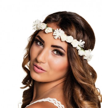 grünes Stirnband Kranz mit weißen Blüten Blumenmädchen Karneval