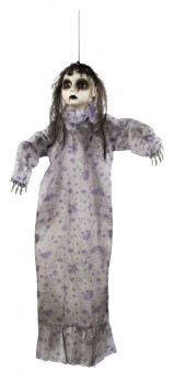 Zombie Puppe in violett weißem Kleid haunted 52 cm Hängedekoration Halloween Deko