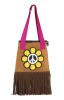 braune Hippie Tasche mit gelber Blume Peacezeichen Handtasche 70er Jahre