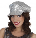 Silberne Pailettenmütze Schildmütze Hut Disco Karneval