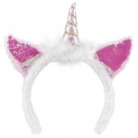 weiß rosaner Einhorn Kopfbügel Plüsch mit Horn und Ohren Karneval