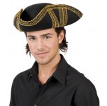 schwarzer Dreispitz Piratenhut m. goldenfarbener Borte Pirat