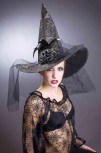 Hexenhut silber schwarz mit Schleier Größe 58 Hut Hexe Halloween