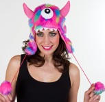 lustige pink bunte Monstermütze Mütze Plüschmütze Karneval