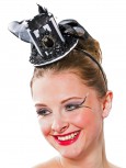 schwarz weißer Mini Zylinder mit Federn und Brosche 20er Jahre Karneval Fasching Hut