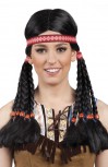 Perücke mit rotem Stirnband Zöpfe Indianerin Squaw Western