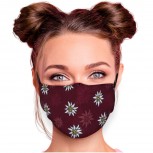 weinrote Mund Nasen Maske mit Edelweiß Blumen alpin Gesichtsmaske Motivmaske