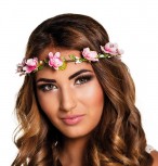 grünes Stirnband Kranz mit rosanen Blüten Blumenmädchen Karneval