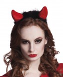 rote Teufelshörner aus Samt mit schwarzen Plüsch Teufel Hörner Kopfbügel